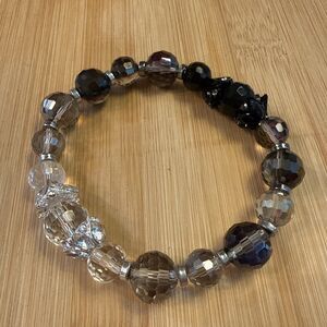 OMBRE BEADED BRACELET BLACK PURPLE CLEAR ON ELASTIC UNBRANDED